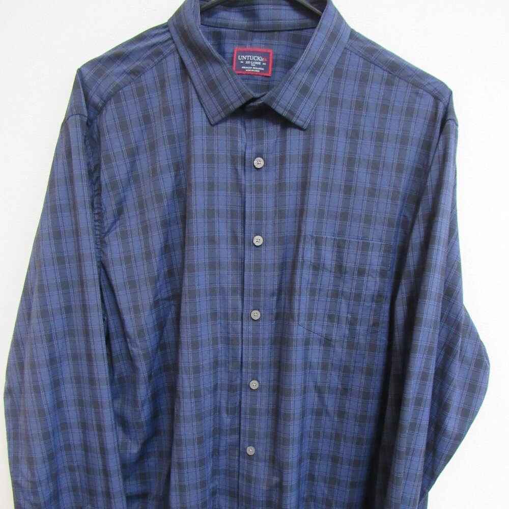 Untuckit Beresan Blue Plaid Nylon Stretch Long Sleeve Button-Up Shirt 2XL